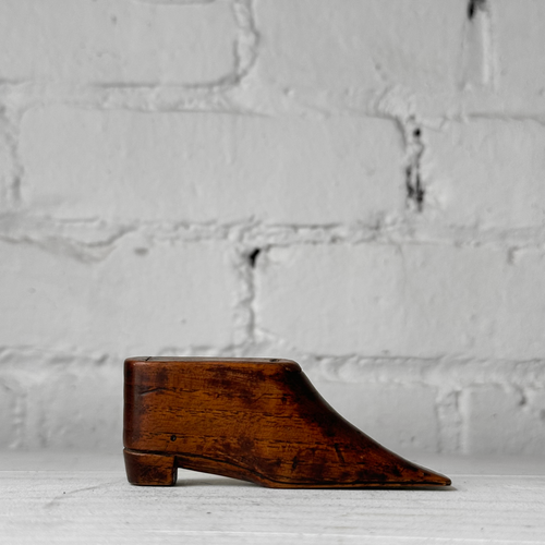 19th-century Wooden Shoe Snuff Box with Sliding Lid