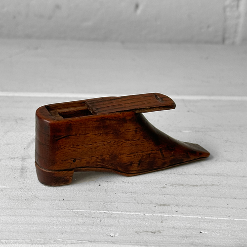 19th-century Wooden Shoe Snuff Box with Sliding Lid