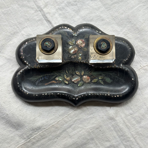 19th-century Lacquer Pen Tray with Inkwell Inlay