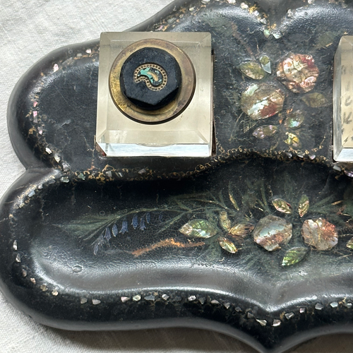 19th-century Lacquer Pen Tray with Inkwell Inlay