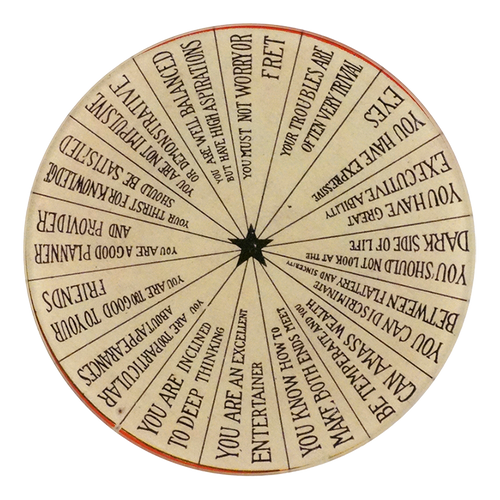 A five inch round glass plate featuring a motivational spinner with text on a cream background