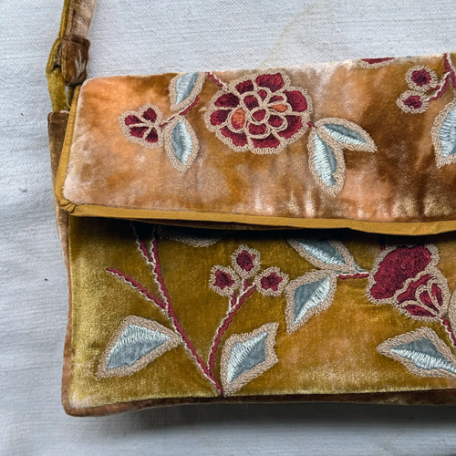 Lorraine Embroidered Silk Velvet Shoulder Bag in Shaded Yellow
