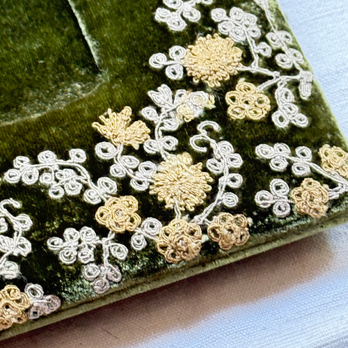 Candolyn Silk Velvet Embroidered Tabletop Frame in Foliate Green