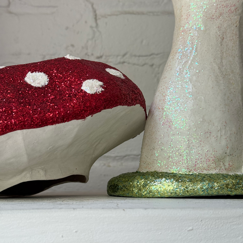 Large Papier-Mâché Glitter Mushroom with Lime Green Base