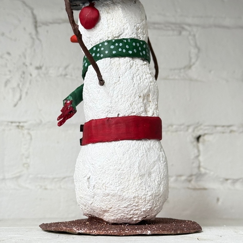 Papier-Mâché Snowman with Polka Dot Scarf and Black Hat