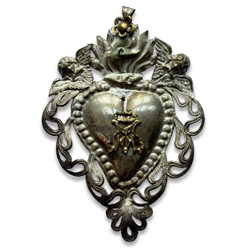 19th-century Italian Ex-Voto Sacred Silver Heart (#5)