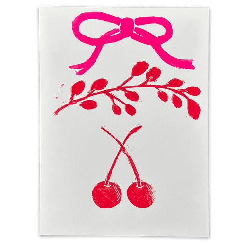 Block Printed Deux Cerise Folded Card