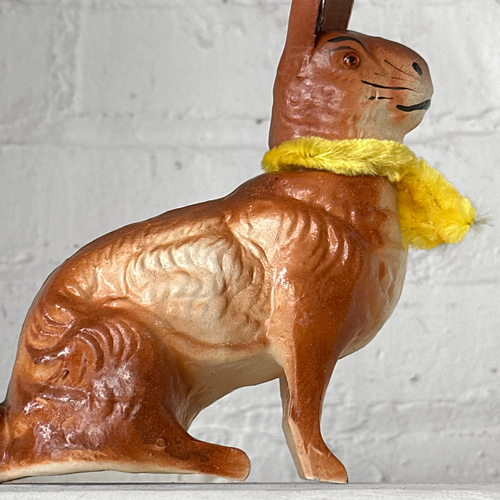 Papier-Mâché Sitting Rabbit with Yellow Neck Tie