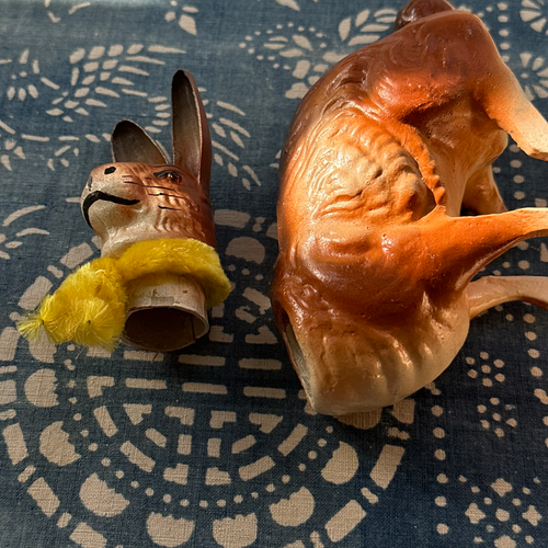 Papier-Mâché Sitting Rabbit with Yellow Neck Tie