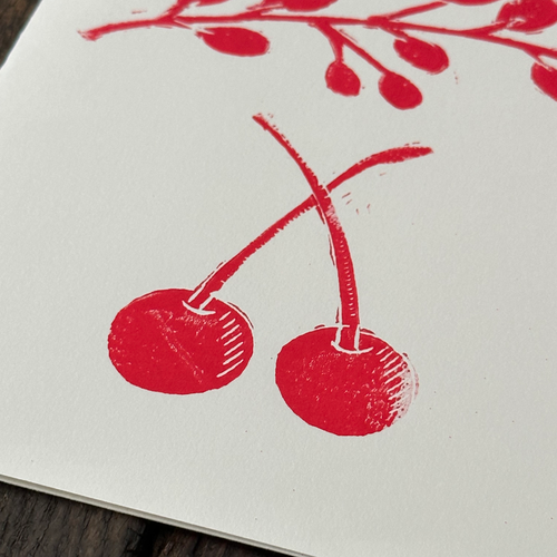 Block Printed Deux Cerise Folded Card