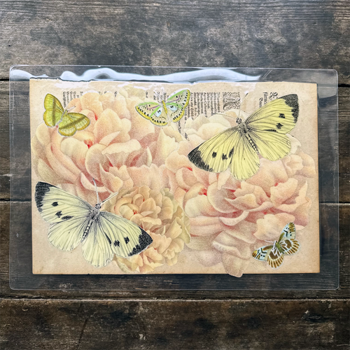 One of a Kind Collaged Butterflies & Flower Mat Pair (2-10 & 2-11)