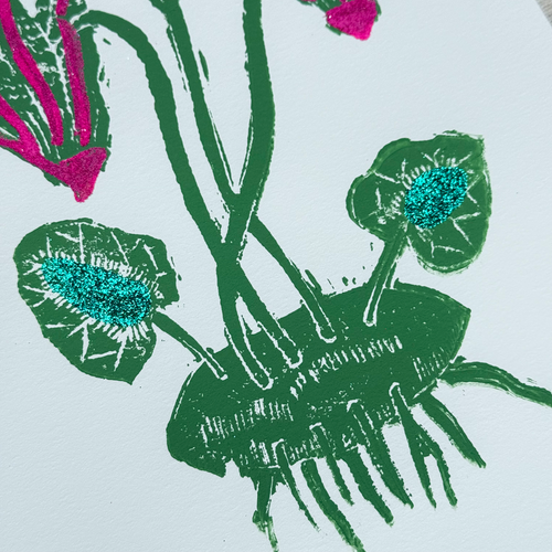 Block Printed Cyclamen Folded Card