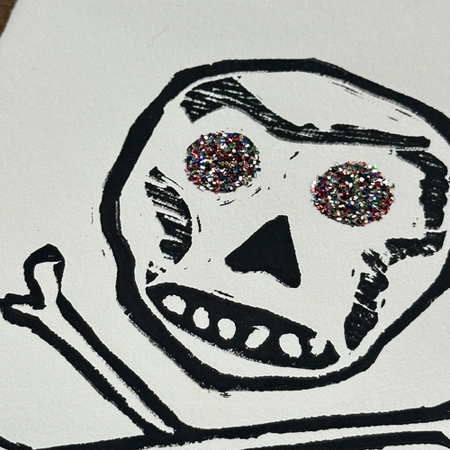 Block Printed Skull Folded Card