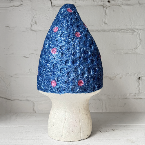Glitter Morel Mushroom in Royal with Few White Dots