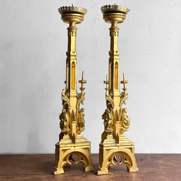 Pair of Early 20th-century Gilded Italian Candlesticks