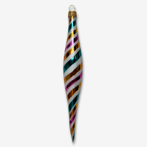 Colorful Striped Silver Icicle Ornament