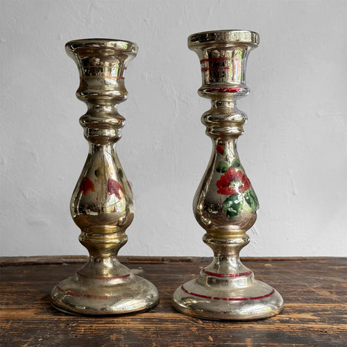 19th-century Mercury Glass Candle Holder Pair (B-#10-7)