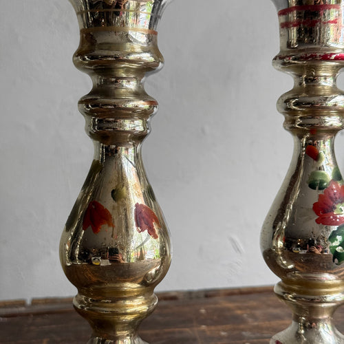 19th-century Mercury Glass Candle Holder Pair (B-#10-7)