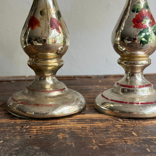 19th-century Mercury Glass Candle Holder Pair (B-#10-7)