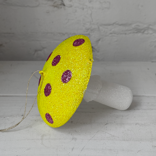 Glitter Mushroom Ornament in Yellow & Pink
