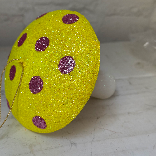 Glitter Mushroom Ornament in Yellow & Pink