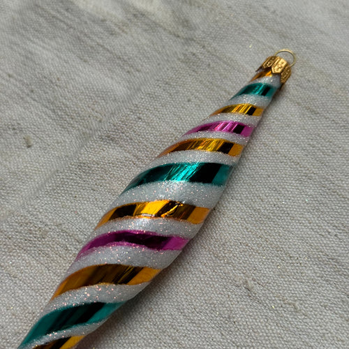 Colorful Striped Silver Icicle Ornament