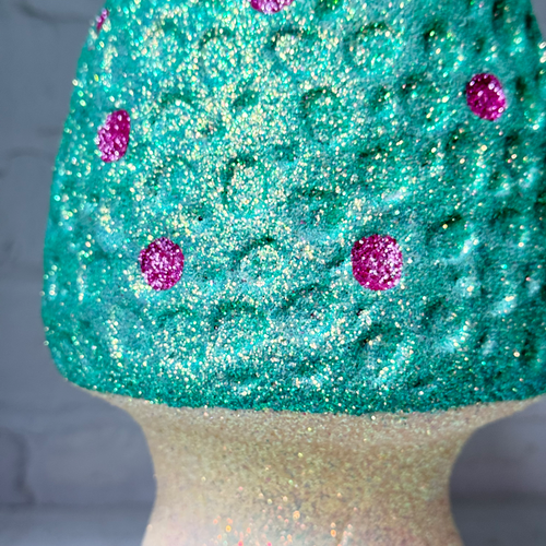 Glitter Morel Mushroom in Mint with Few Pink Dots