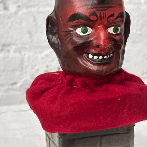 Papier-Mâché Devil Head on Chimney Candy Box
