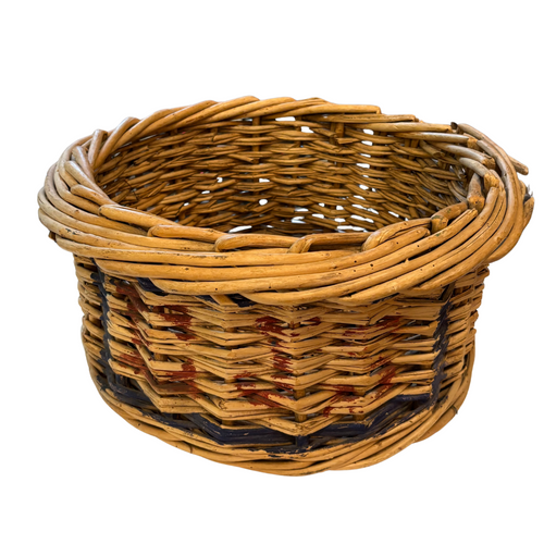 Early 20th-century Round Antique Painted Wicker Basket