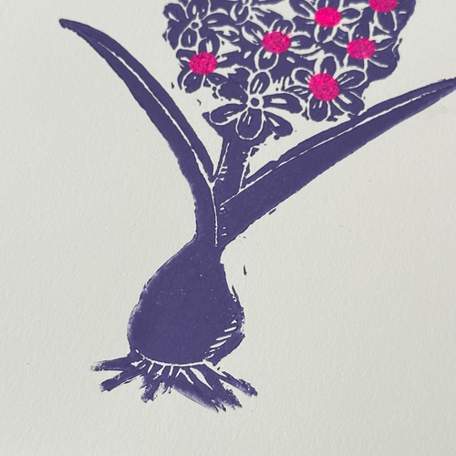 Block Printed Purple Hyacinth Folded Card