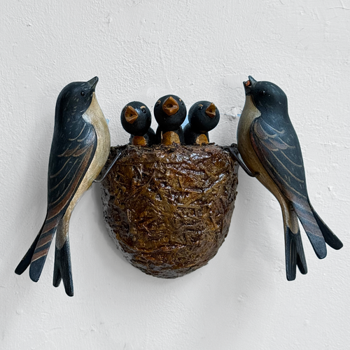 Vintage Black Forest Carved Birds Nest (#12-07)