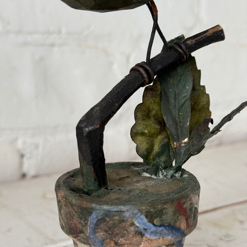 Black Forest Carved Perched Bird on Clay Pot (#8)