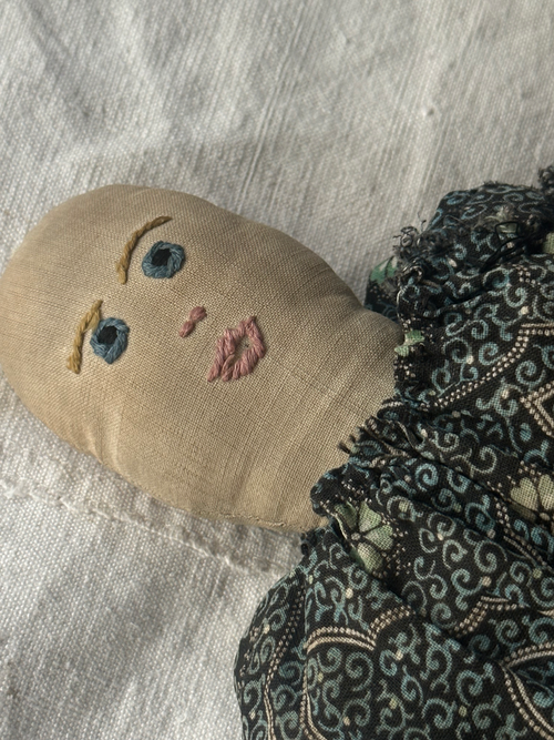 19th-century Doll with Embroidered Face
