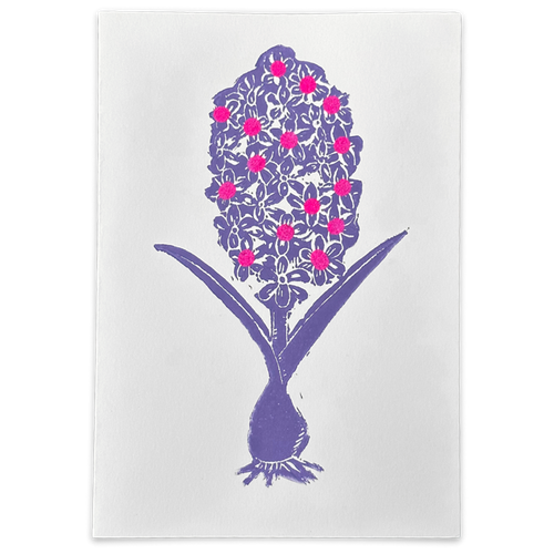 Block Printed Purple Hyacinth Folded Card