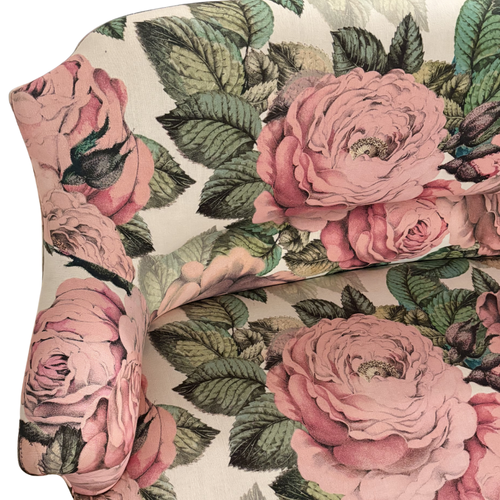 19th Century French Loveseat in John Derian for Designers Guild "The Rose Tuberose" Fabric