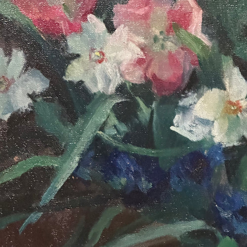 "4th Street New York" Early 20th-Century Floral Painting Framed Oil Painting by Marion Campbell Hawthorne
