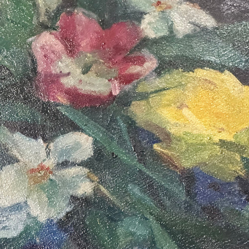 "4th Street New York" Early 20th-Century Floral Painting Framed Oil Painting by Marion Campbell Hawthorne