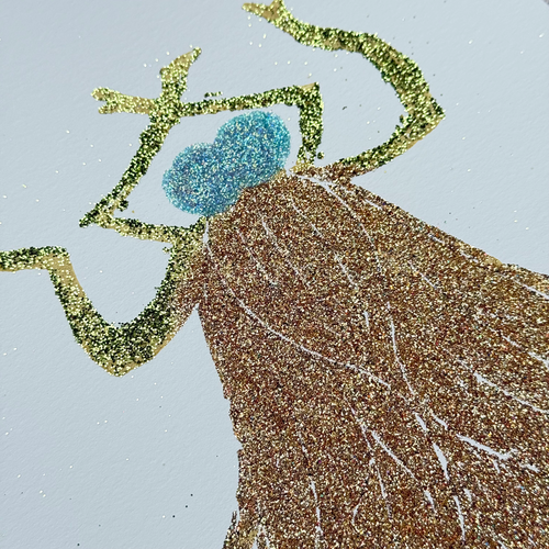 Block Printed Gold and Blue Fly Folded Card