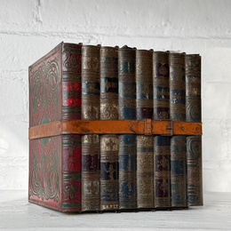 Late 19th-century English Faux Book Stack Biscuit Tin