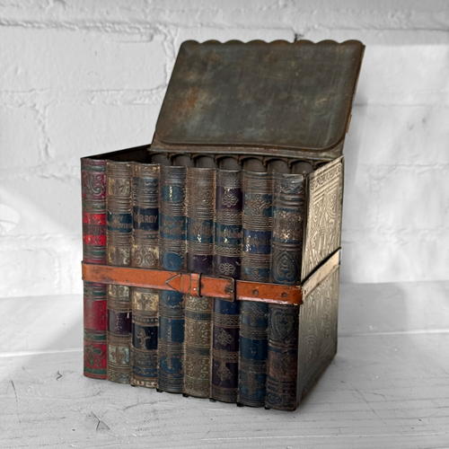 Late 19th-century English Faux Book Stack Biscuit Tin