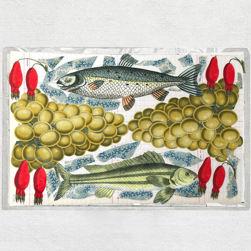 One of a Kind Collaged Fish Mat Pair