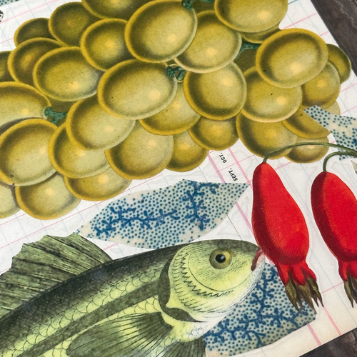 One of a Kind Collaged Fish Mat Pair