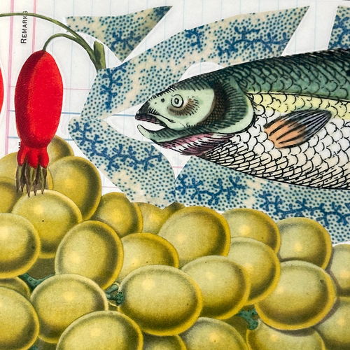 One of a Kind Collaged Fish Mat Pair