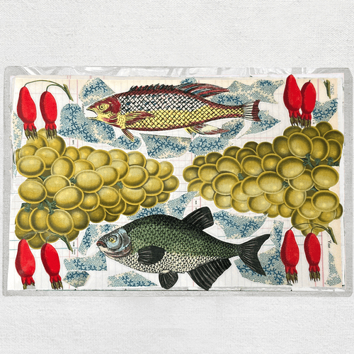 One of a Kind Collaged Fish Mat Pair