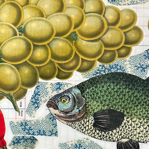 One of a Kind Collaged Fish Mat Pair