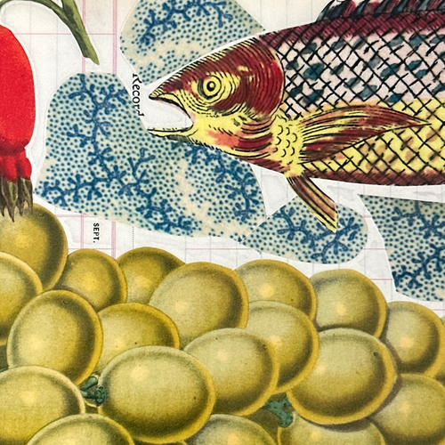 One of a Kind Collaged Fish Mat Pair