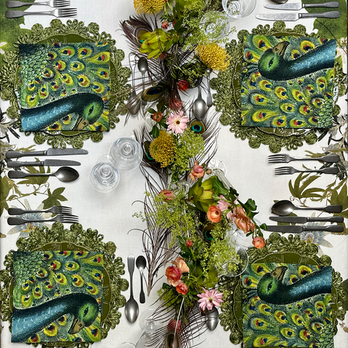 Summerill & Bishop x John Derian "Peacock" Linen Napkin Set of 6