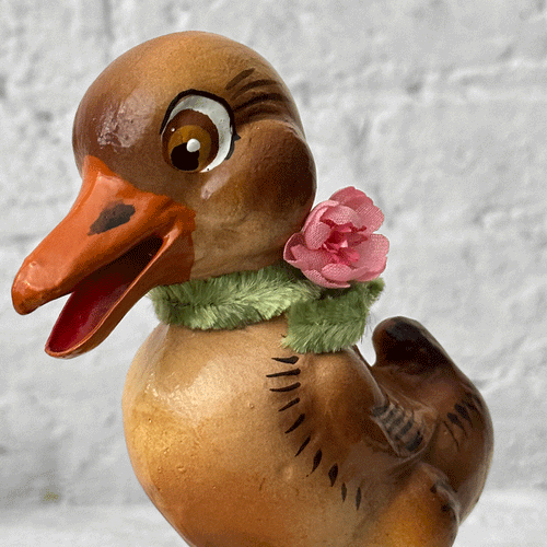 Ino Schaller Papier-Maché Duck Candy Box with Pink Flower Necktie
