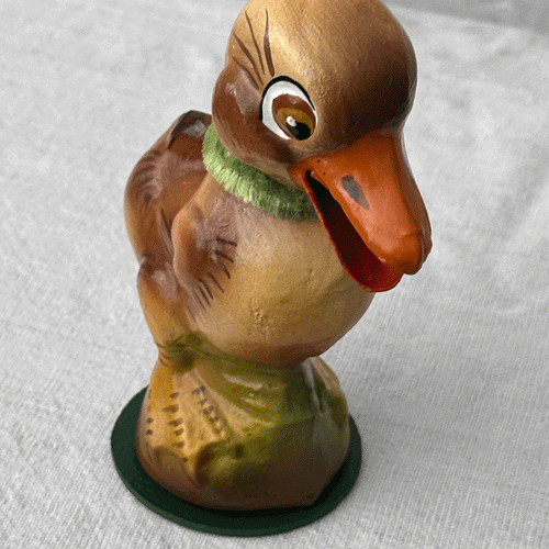 Ino Schaller Papier-Maché Duck Candy Box with Pink Flower Necktie