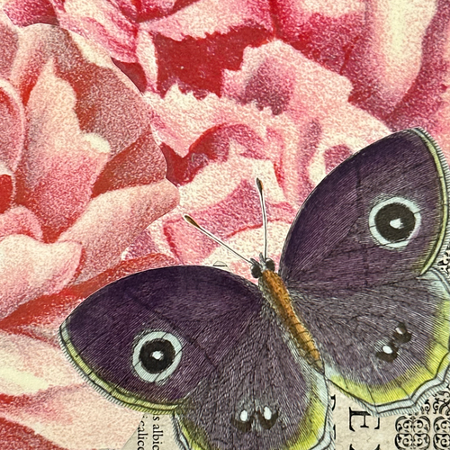 One of a Kind Collaged Pink Flower & Butterly Mat Pair (2-17 & 2-19)